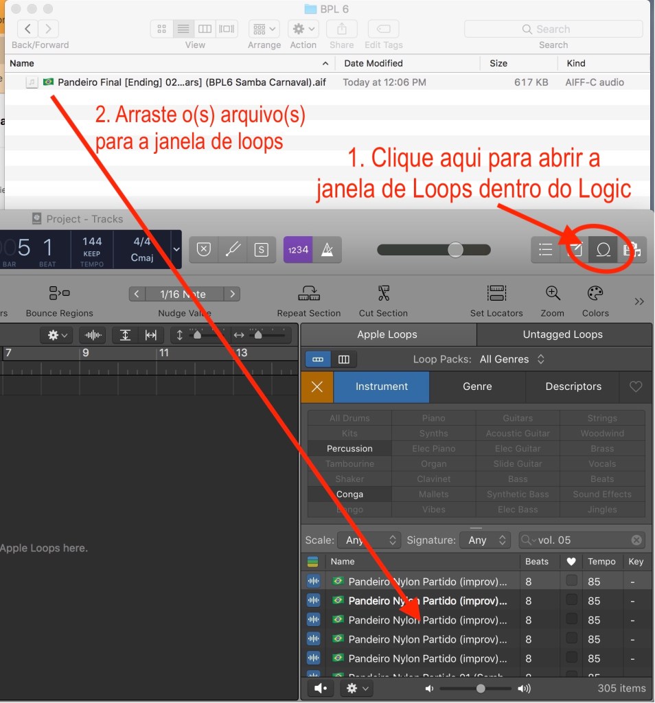 Instruções para instalação dos arquivos tipo "Apple Loops" no Logic